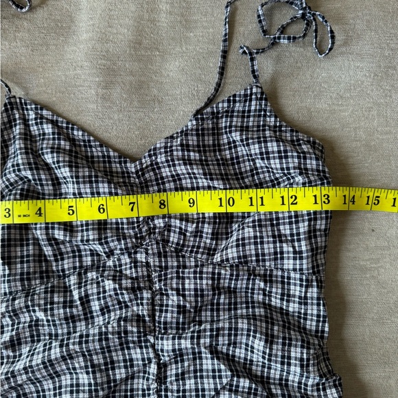 Hollister Plaid Ruched Tie Strap Mini Dress Black White Check Size Small - Picture 10 of 11